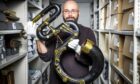 Stuart Harris-Logan with 1840s serpent from the Royal Conservatoire of Scotland’s collection