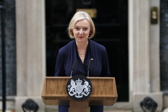Prime Minister Liz Truss making a statement outside 10 Downing Street, London, where she announced her resignation as Prime Minister.