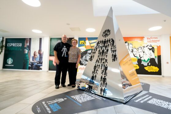 Ian Cassels and wife Allison at the Prostate Cancer Memorial in St Enoch Centre, Glasgow