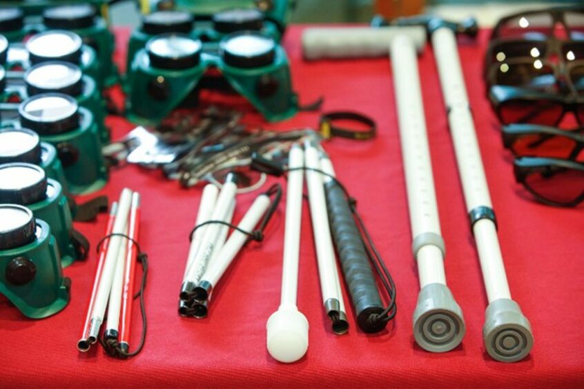 optometry tools laid across table.