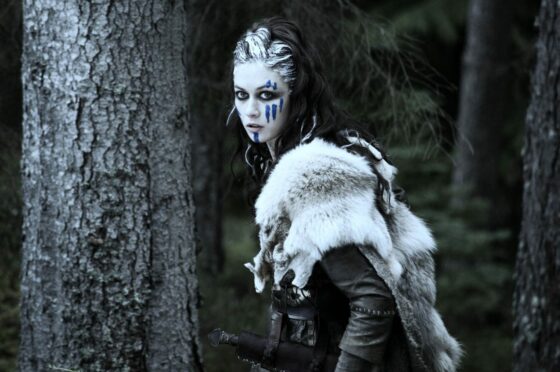 Olga Kurylenko as a painted Pictish warrior in 2009 film Centurion.