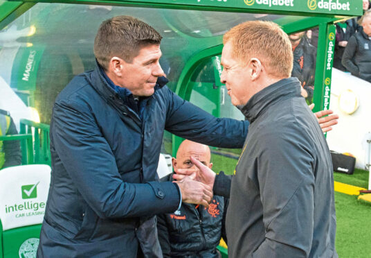 Steven Gerrard and Neil Lennon during their time in charge of the Old Firm clubs