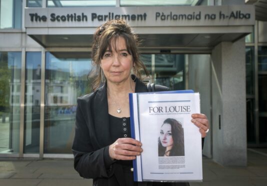 Caroline Lyon, mother of murdered Louise Aitchison, outside the Scottish Parliament