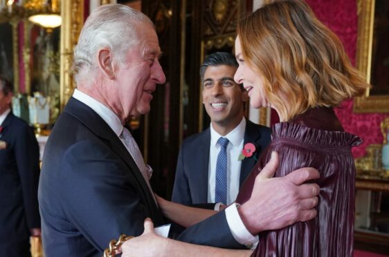 King Charles greets PM Rishi Sunak and Stella McCartney at a reception at Buckingham Palace ahead of Cop27 on Friday.