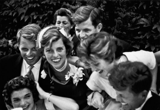Future US president John F Kennedy, lower right, and bride Jacqueline, lower left, with Kennedy siblings on their wedding day on September 12, 1953
