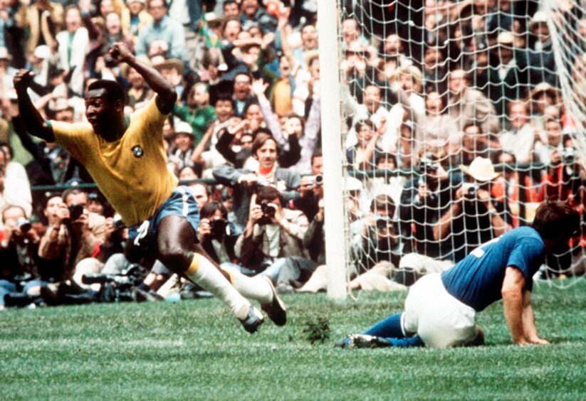 Pele celebrates scoring in the 1970 Final against Italy