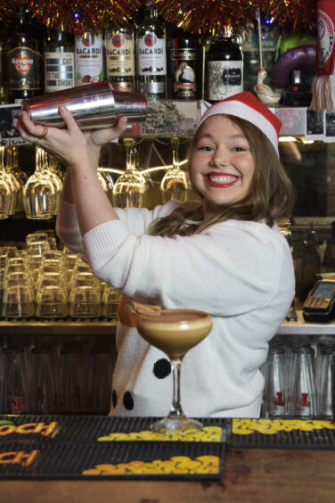 Mixologist Amber Biggam, making Christmas Cocktails in the Amsterdam, Glasgow