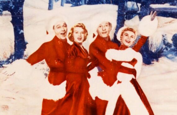Bing Crosby, Danny Kaye, Rosemary Clooney, and Vera-Ellen enjoy the snow in White Christmas