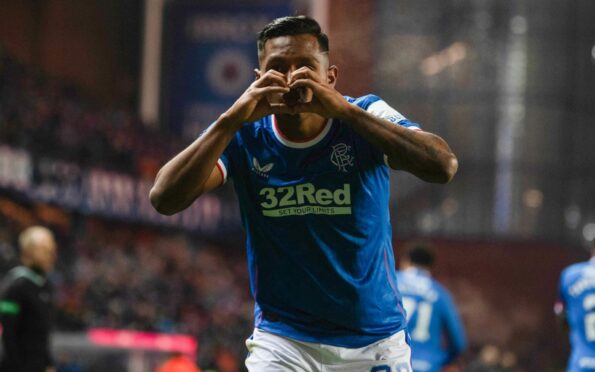 Alfredo Morelos celebrating after scoring the winner against Hibs last Thursday night