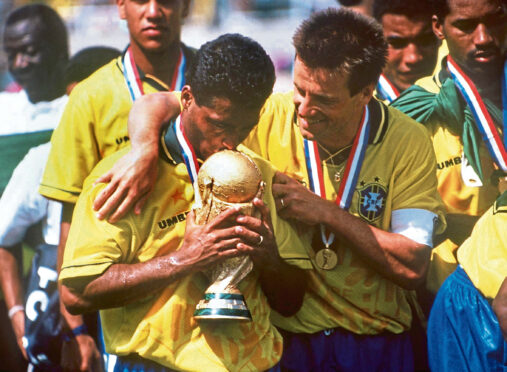 Romario and Dunga with the World Cup in 1994, when the tournament was last staged in the USA.