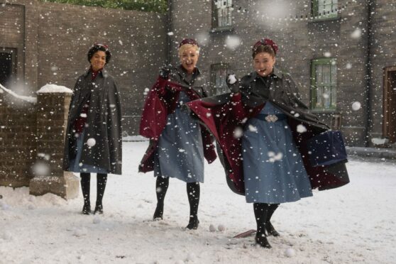 Leonie Elliot, Helen George and Megan Cusack in the Call The Midwife Christmas Special