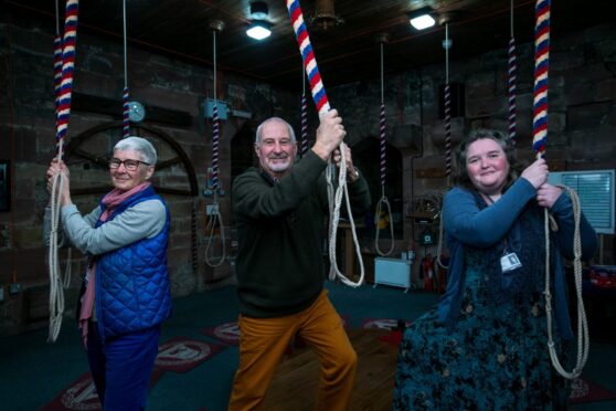 Bell ringers Amanda and Michael Rodger and Ruth Gilbert, on right, in Carlisle Cathedral ringing room.