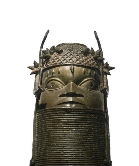 A bust of an Oba, the ruler of Benin, with an elaborate winged headdress