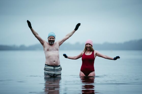 Wild swimming converts Greg Hemphill and Julie Wilson Nimmo brave the cold in Loch Lomond in Balloch