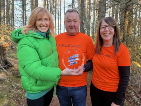 Jackie Bird meets Gordon and Sandra McKandie at Glenlivet Estate, where a mountain bike trail will be named after their son Keiran