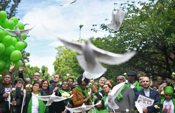 Doves are released outside St Helen’s church in London as part of a service in 2019 to mark the two-year anniversary of the Grenfell fire