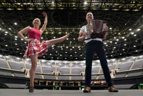 Accordion player and broadcaster Gary Innes performing with dancer Rachel McLagan in The Ovo Hydro