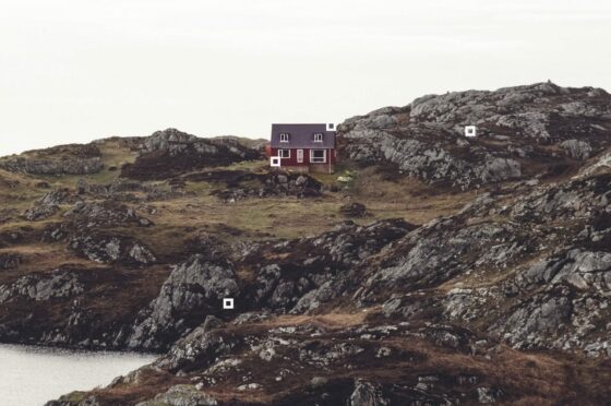 Refined burgundy bothy in Sutherland wilderness