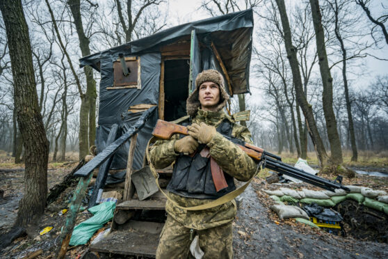 Ukrainian soldier in Donetsk on Friday