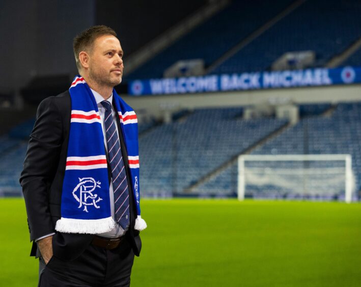 Michael Beale on the pitch at Ibrox