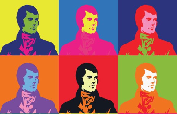 Pop art-style artwork of Robert Burns, Scotland’s National Bard