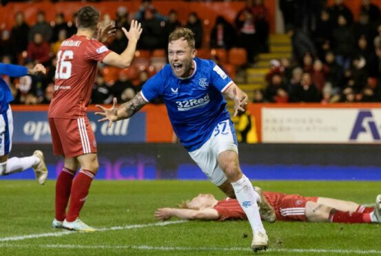 Scott Arfield celebrates his dramatic last-gasp winner at Pittodrie last month