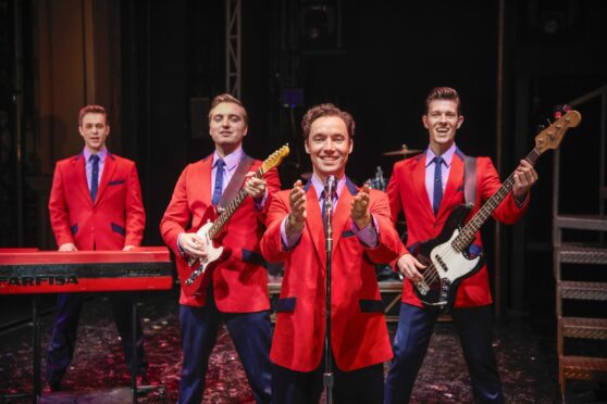 Blair Gibson, Dalton Wood, Michael Pickering and Lewis Griffiths as Frankie Valli & The Four Seasons in Jersey Boys