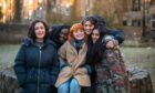 Moonset cast at the Witches’ Well in Paisley, from left: Zahra Browne, Cindy Awor, Leah Byrne, Hannah Visocchi, and Layla Kirk