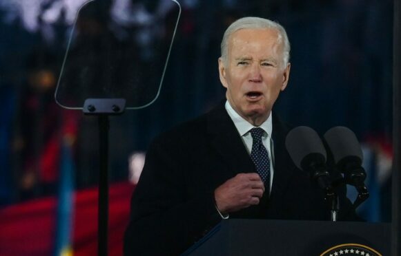 US President Joe Biden delivers a speech in front of a huge crowd in Warsaw on Wednesday.