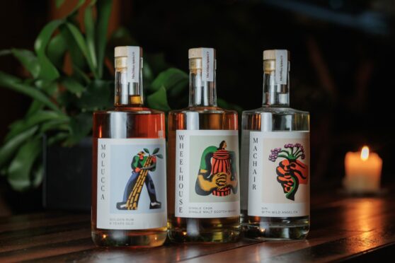 MacMillan Spirits bottles with labels by illustrator Nick Dahlen