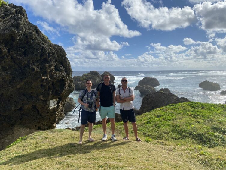 Joe, Rich and Steve at the surfer’s paradise of Bathsheba, Barbados