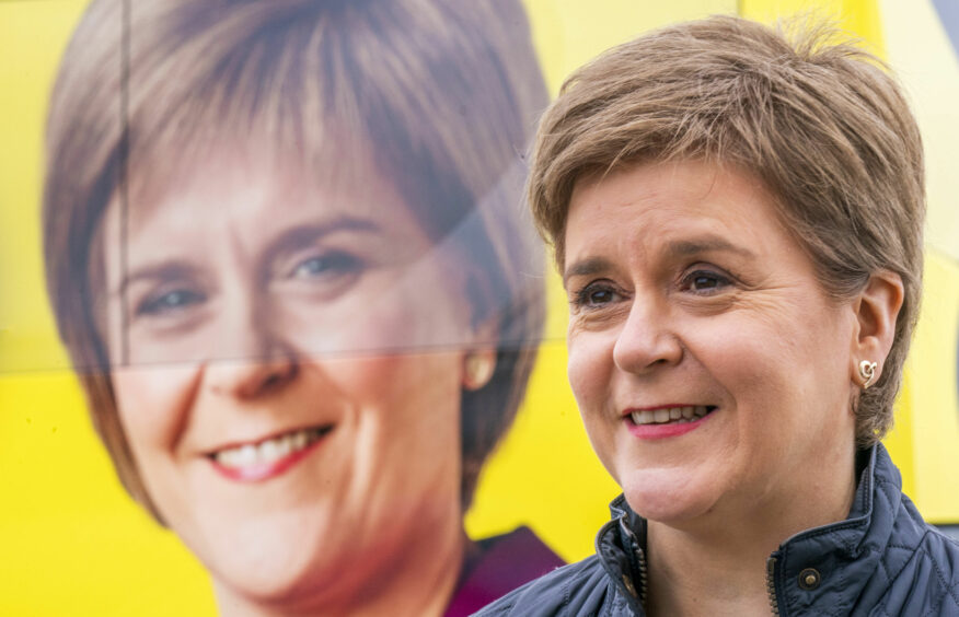 Nicola Sturgeon during local election campaigning in 2022