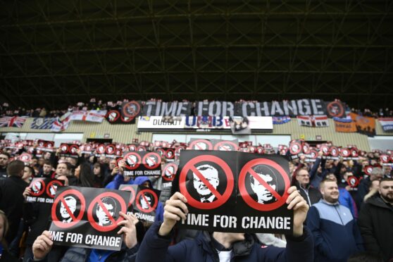 Rangers fans protested against managing director, Stewart Robertson, and sporting director, Ross Wilson, during the Premiership game at Fir Park last Saturday