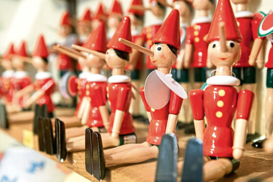 Little lies and long noses for these Pinocchio toys in Italy.