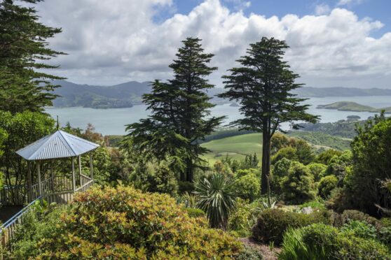 View from the gardens at Larnach Castle, Dunedin, South Island, New Zealand