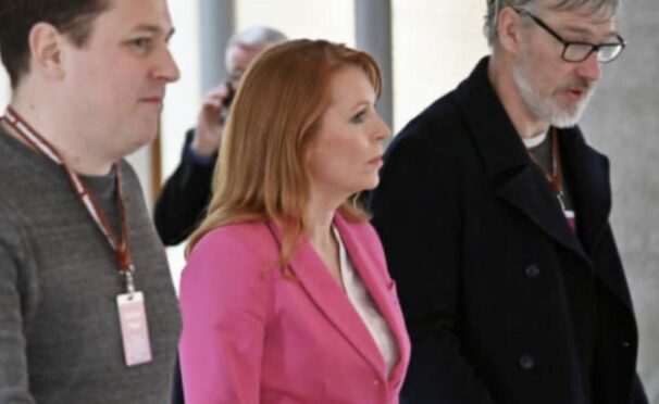 Robin McAlpine, on right, with Ash Regan and her adviser Kirk Torrance at Holyrood last week