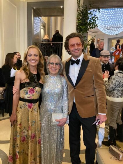 Lesley with mum Fiona and husband Simon at the Baftas