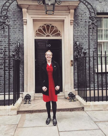 Hannah Rankin outside Number 10 Downing Street