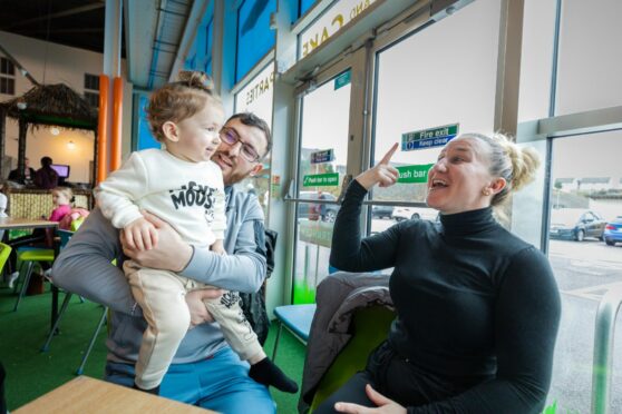 Marian and Ana Paraschiva with 19-month-old son Brian enjoy Frankie & Lola’s soft play area in Inverness