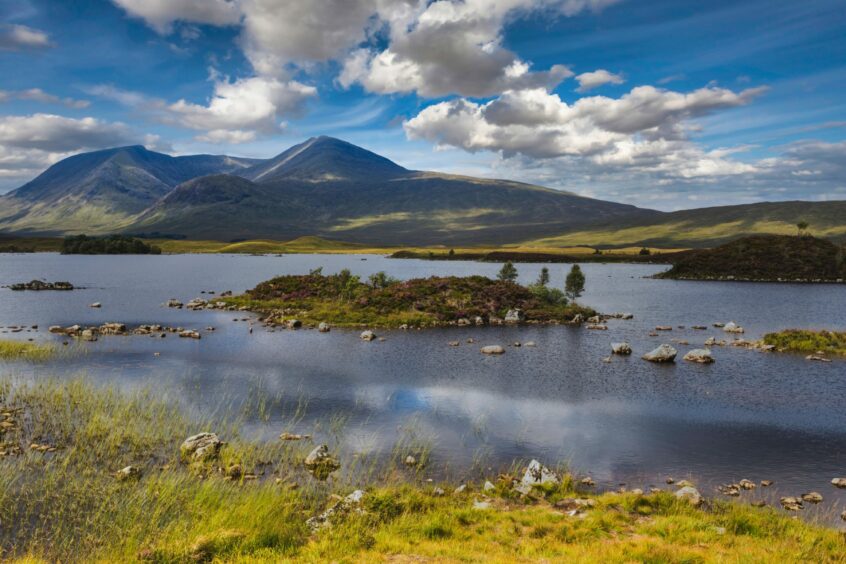 The lakes of Lochan na h-Achlaise on the vast peat bogs of Rannoch Moor