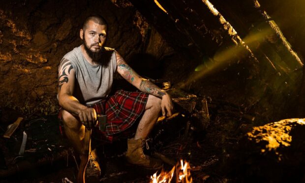Survival expert Jamie Frizzell sports a kilt before going it alone in Guyana’s jungle for TV series Naked And Afraid: Solo