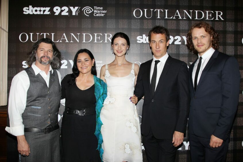 Diana with stars of the Outlander TV series Ronald D Moore, Caitriona Balfe, Tobias Menzies and Sam Heughan