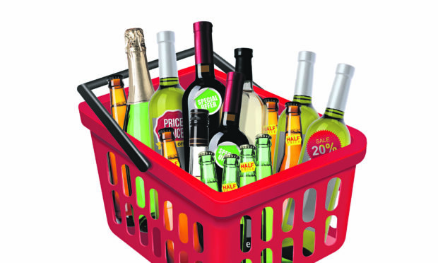 Bottles of alcohol in a shopping basket