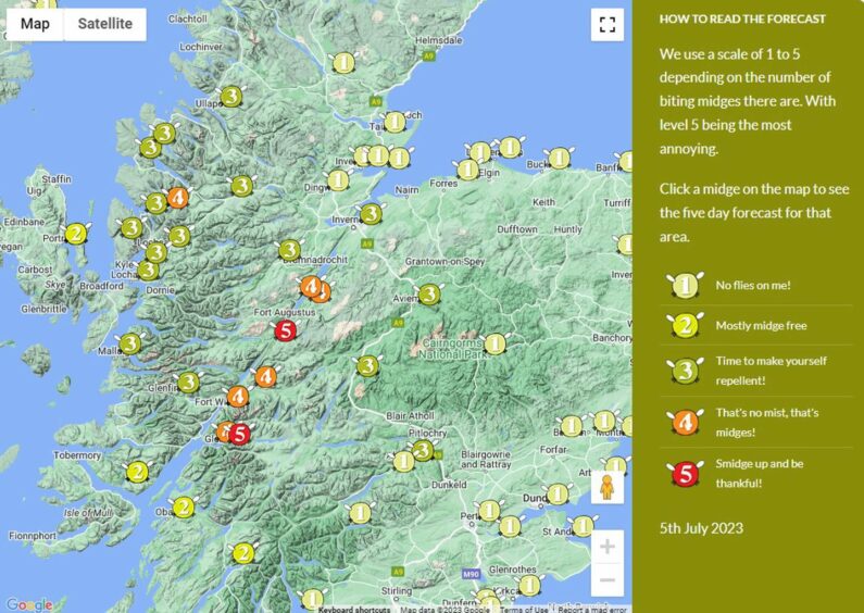graphic from Scottish midge forecast to help people know how to get rid of midges