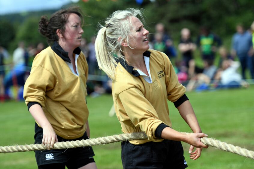 Cornhill Ladies tug-o’war team compete at the Stonehaven Highland Games.