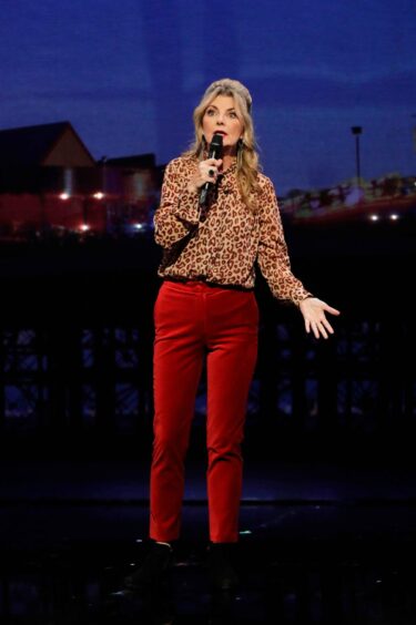 Jo Caulfield on stage at The Royal Variety Performance