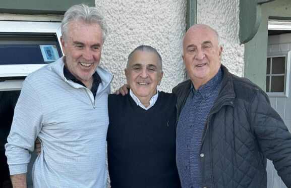 Joe Pierce, left, Douglas and Massimo Lisi, right, outside Tigh Na Mara Hotel Stranraer.