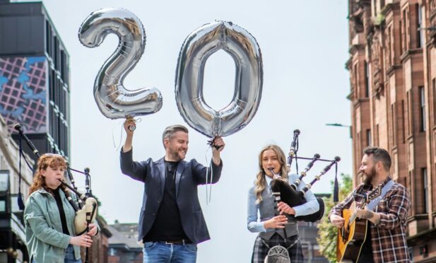 Ailis Sutherland, Piping Live! artistic director Finlay MacDonald, Anna Smart and Ali Hutton at the launch of the 20th festival in Glasgow.