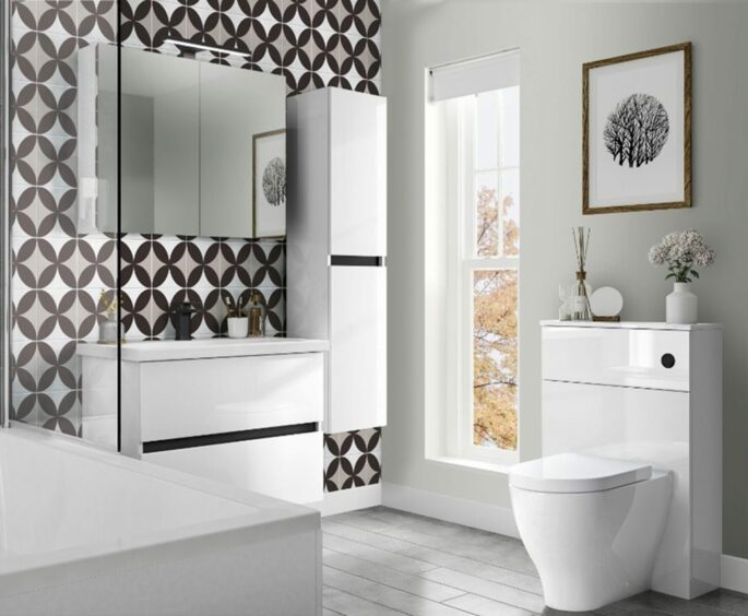 Modern white and black themed bathroom from William Wilson.