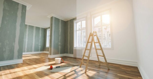 Image showing a living room in the process of being renovated.